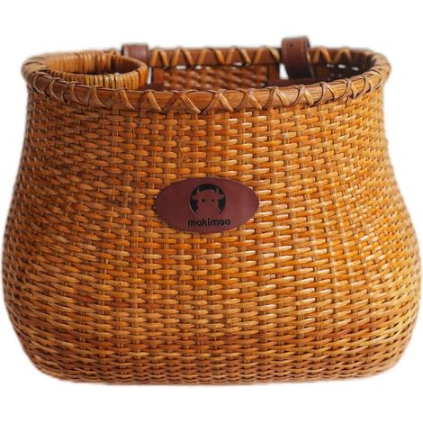 Panier de vélo en Osier Naturel pour Femme avec Porte-gobelet intégré pour Guidon Avant, Style Vintage Classique (1/5)