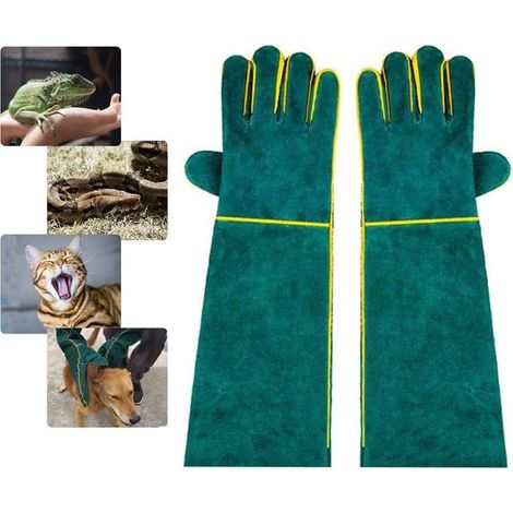Anti-Morsure Gants de Manutention pour Animal,Gants de Travail en Cuir Polyvalents pour le soudage,le jardinage ou la manipulation de Chiens/ Chats/ Oiseaux/ Lézards/ Faucons/ Reptiles (45cm) (1/5)