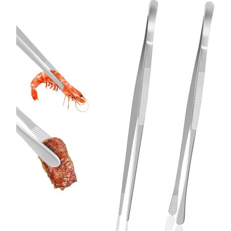 2 Pinces Cuisine 30,5 cm Acier Inoxydable Pointes Arrondies Et Pointues Pour Barbecue Cuisson (1/5)