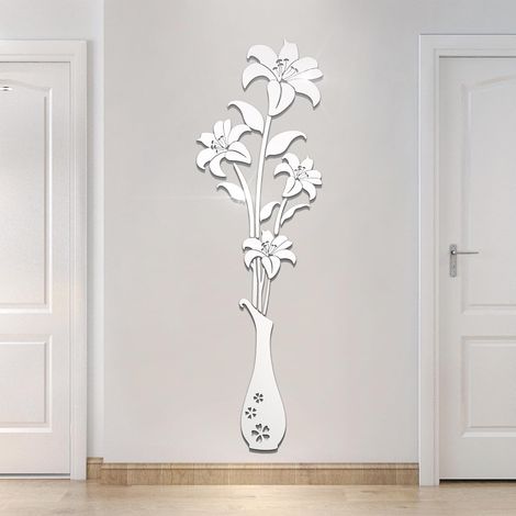 Spiegelwandaufkleber – 3D-Wandaufkleber in Blumenform für Wohnzimmer, Schlafzimmer, Wanddekoration für TV-Hintergrund und Sofa-Rückwand (120x37)