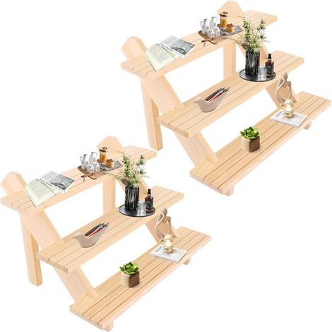 2 soportes de exhibición de 3 escalones, soportes de madera para escaleras, soportes de joyería de madera para manualidades, figuras, joyas (1/5)