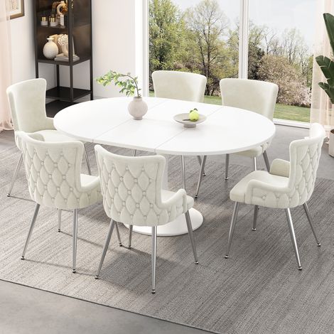 Juego de 6 sillas de comedor de terciopelo beige 55x49x85 cm FloraGrace (1/5)