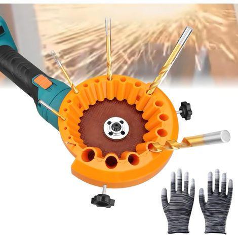 Affuteuse Foret, Affuteur de Foret, Meuleuse Forets, pour Forets de 2 à 13 mm et Meuleuse de 115/125 mm, avec Gants (Couleur Orange) (1/5)