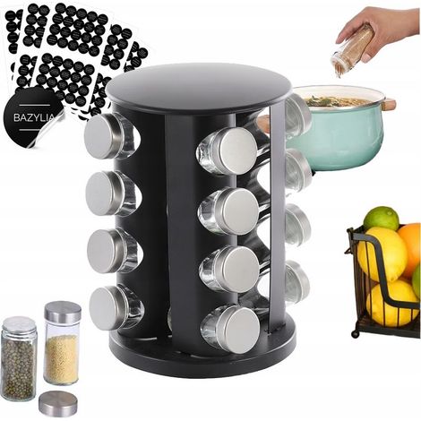 Étagère à épices rotative en métal, 16 pots + étiquettes (1/5)