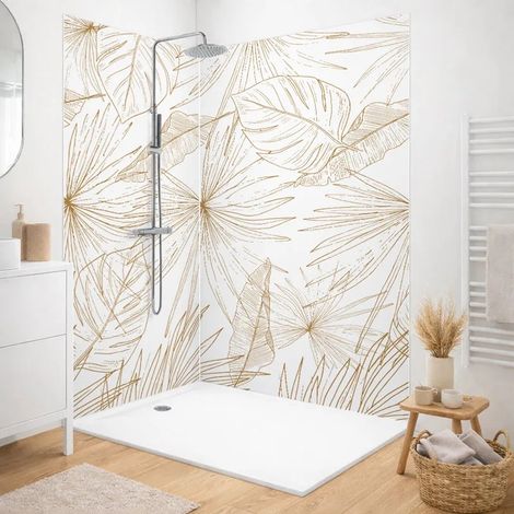 99Déco – Pack de 2 panneaux de douche en PVC 90x220 cm et 120x220 cm – Profilés blancs – Installation rapide et découpe facile – Étanchéité garantie