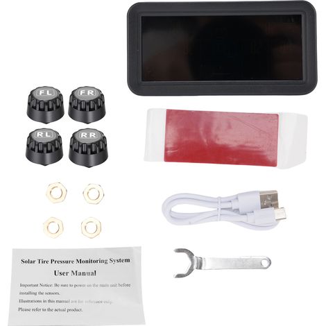 Moniteur de pression des pneus avec 4 capteurs externes, écran LCD, charge solaire et type C, marche/arrêt automatique, alarme de batterie faible pour voiture SUV véhicule tout-terrain (1/5)