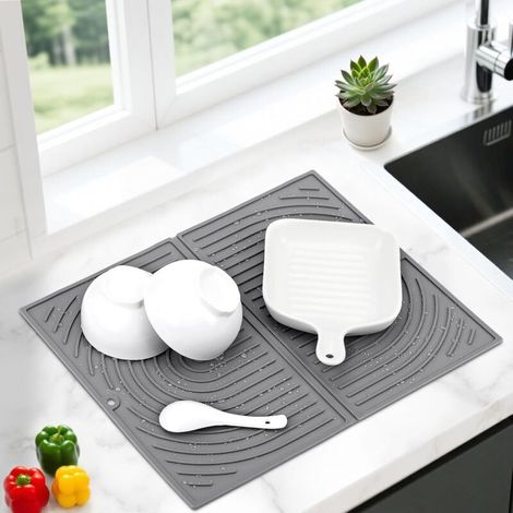 Bardusch-Tapis égouttoir silicone 43×34 cm gris, absorbant/pliable/résistant chaleur. (1/4)