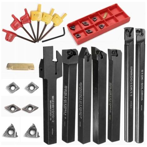 Porte-outil de tournage 21 pièces – Inserts carbure PVD pour acier – Usinage haute ténacité – Support alésoir 12 mm (1/4)