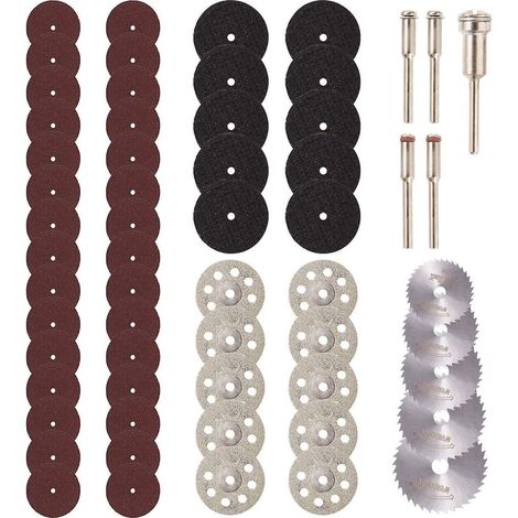 Packung mit 60 Trennscheiben für Rotationswerkzeuge, darunter 545 Diamanttrennscheiben und HSS-Kreissägeblätter.