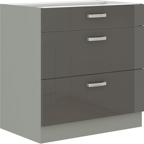Küchen Unterschrank 80 cm Hochglanz Grau Vollauszug Soft-Close Küche Grey Bianca (1/4)