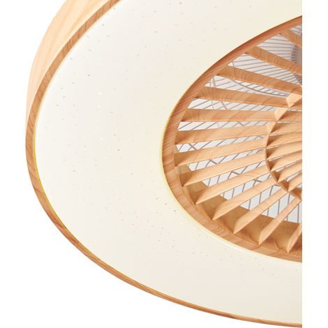 Qazqa – Ventilateur de plafond 60cm en bois naturel – Éclairage LED dimmable 1600 lumens – Télécommande incluse – Pour salon et chambre