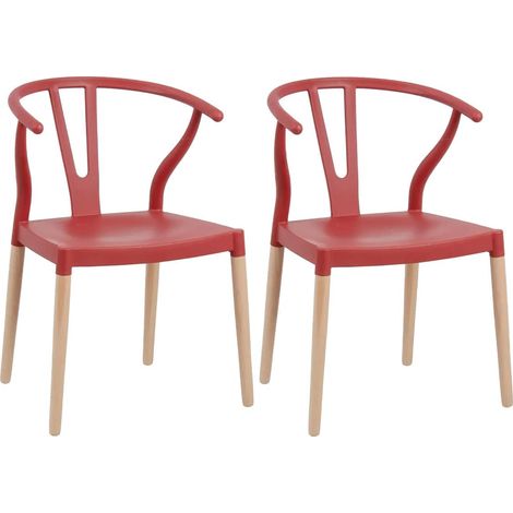 SCANDO - Lot de 2 Chaises Polypropylène Rouge Pied Bois (1/5)