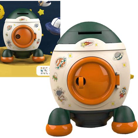 [Piggy Bank Rocket Cartoon] + [Tiroir] + [Caisse d'Epargne] + [Multifonction & Design Espace] Morandi Vert Plastique 480g pour Enfants (1/5)