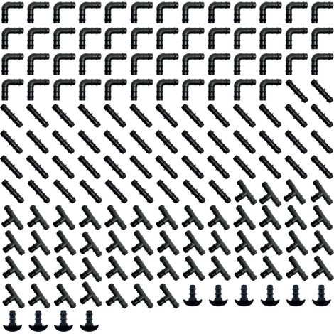 Lot de 50 raccords pour tuyau d'arrosage goutte à goutte 16 mm + 50 coudes + 50 Te + 10 bouchons Noir (1/5)