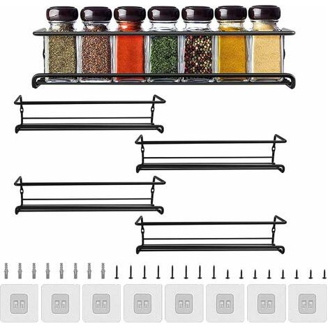 Estante de especias de cocina (4 unidades), estante de almacenamiento de pared, escurridor de pared, sin necesidad de taladrar, organizador de ducha de pared para cocina, baño y balcón.