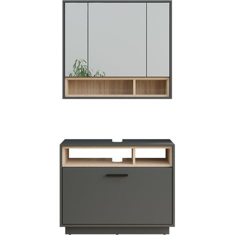 Conjunto de muebles de baño Beatrice, Antracita/Sonoma, Conjunto 1, Vicco