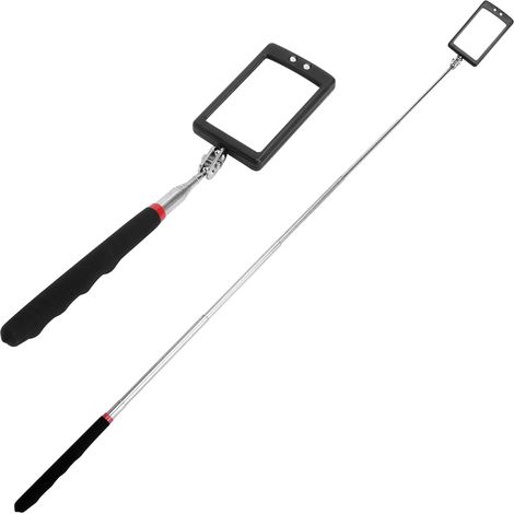 2 Miroir d'inspection,LED intégrée,rotation 360 degrés,acier inoxydable,80 cm,pour atelier et véhicule