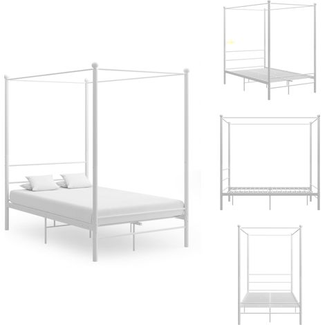 Himmelbett Weiß Metall 140x200 cm - Himmelbett - Bettrahmen - Metallbett - Weißes Bett - Doppelbett (1/5)