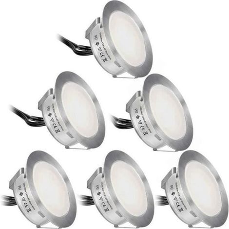 6 pcs Spot encastrable extérieur, LED blanc froid, étanche IP67, 55 mm, acier inoxydable, pour allée jardin terrasse