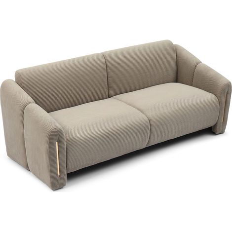 Canapé 3 places en Velours Côtelé "Maxine" 202cm Taupe (1/5)