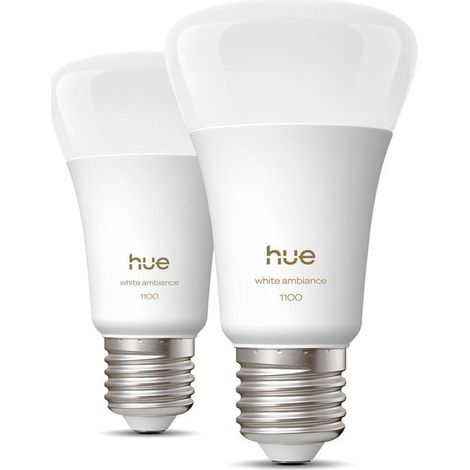 Pack de 2 ampoules LED connectées A60 - PHILIPS HUE - Lumiere blanche chaude - Culot E27 - 8,1W - 1000-2000k - 1100 lumens (1/3)