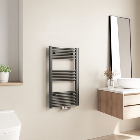 Radiateur de salle de bains Heilmetz 70x40cm Anthracite Sèche-serviette eau chaude Raccord Central 238W