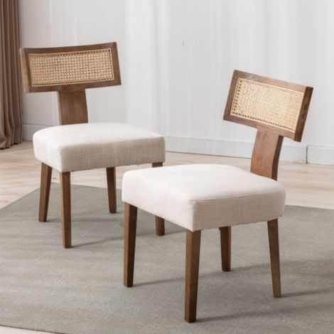 Wahson 2er Set Esszimmerstühle Rattan Rückenlehne, Holzgestell Vintage-Design gepolstert Seitenstühle für Esszimmer Wohnzimmer Küche, Beige (1/5)