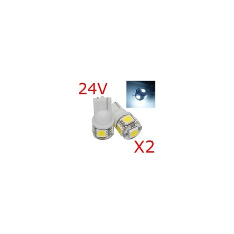 2 x T10 W5W 24V - 5 LEDS SMD BLANCHES - Ampoule de signalisation camion 24 Volts (1/4)