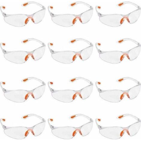 12er-Pack Transparente Sicherheitsbrillen - Schutzbrillen mit Kunststoffgläsern, Nasensteg und Bügelenden aus Gummi für mehr Komfort - Transparente Schutzbrille (1/5)