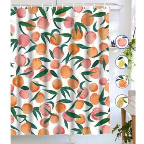 Rideaux de douche pêche, rideau de douche Allover Fruits, ensemble de rideau de douche en tissu imperméable, design coloré et lumineux, avec 12 crochets, rose pêche 72 \