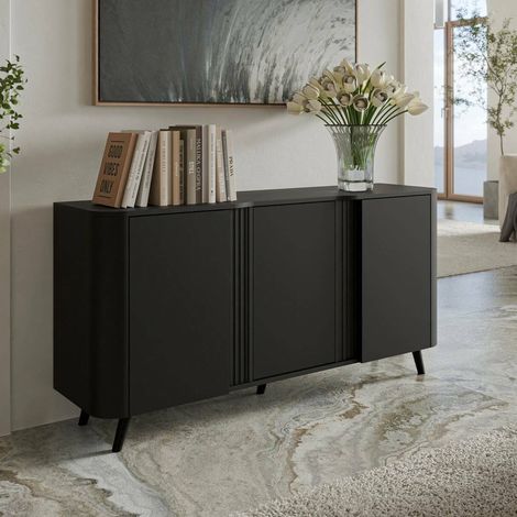 Loreo Sideboard, Wohnzimmer-Sideboard mit drei Flügeltüren und Innenfächern, vom Boden abgehoben, 151x42 h70 cm, Schwarz (1/5)