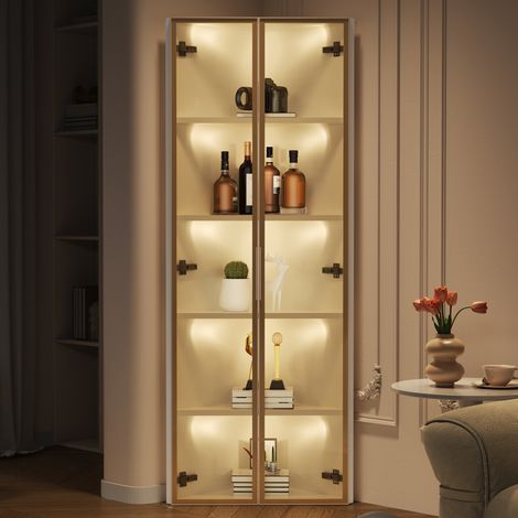 Vitrina esquinera 62x35x160 cm de MDF y vidrio templado blanco FloraGrace (1/5)