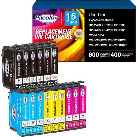 Remplacé par 604XL Cartouche d'encre Compatible avec Epson Expression Home XP-2200 XP-2205 XP-3200 XP-3205 XP-4200 XP-4205 Workforce WF-2910 WF-2930 WF-2935 WF-2950 (Paquet de 15) (1/5)