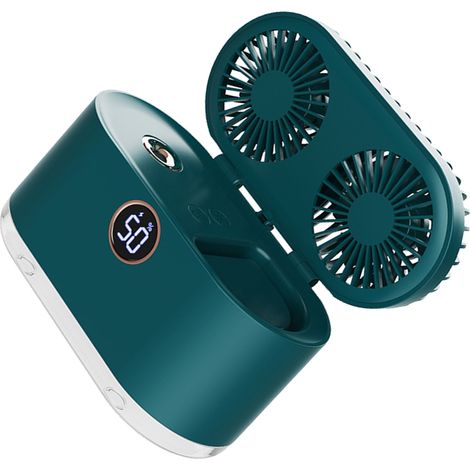2-in-1-Luftbefeuchter-Ventilator, USB-aufladbar, starker Luftstrom, tragbar, Doppelventilatorflügel, für Büro, Schlafzimmer, Grün (1/5)