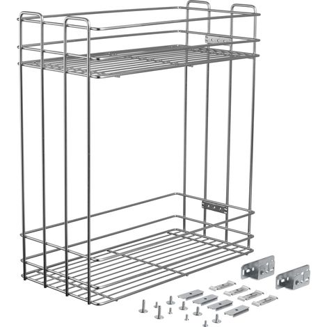 Panier Coulissant 2 Niveaux KO-3002-OC, pour Meuble Bas de 300 mm, Organisateur de Cuisine en Acier Galvanisé, Rangement Épices et Bouteilles, Argenté