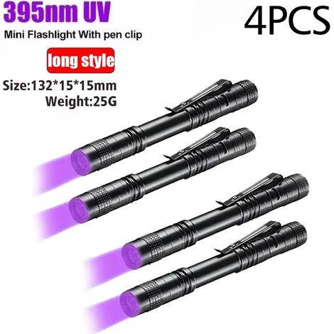 UV-Taschenlampe (395 nm) mit Stiftclip, batteriebetrieben (AAA), violettes Licht, Nachweis von Tier- und Skorpionurin, lange UV-Röhre – 4er-Pack (1/5)
