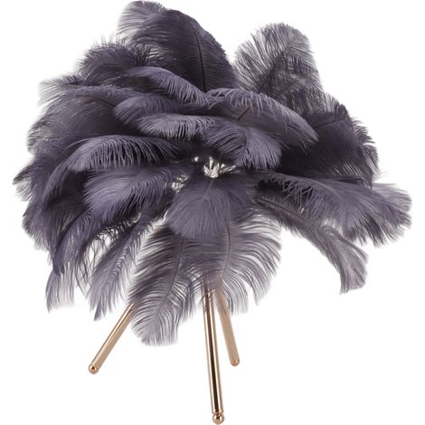Lampe de table en plumes d'autruche rechargeable USB avec trépied doré, 40 plumes artificielles grises, idéale pour la chambre.