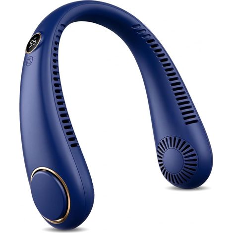 Ventilateur de cou portable sans pales, mains libres, flux d’air rafraîchissant 360°, 5 vitesses, rechargeable USB, silencieux et léger, idéal sport, voyage et loisirs, bleu (1/5)