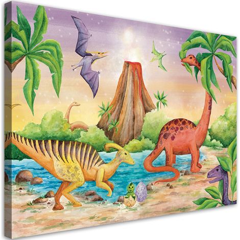 Tableau sur toile Dinosaures au lac 90x60 (1/5)