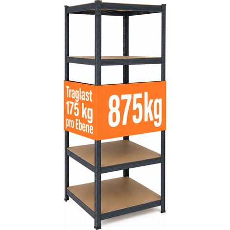 Relaxdays Schwerlastregal, HBT: 200x80x60 cm, Traglast 875 kg, 5 MDF-Ebenen, Lagerregal Keller, zum Stecken, anthrazit (1/5)