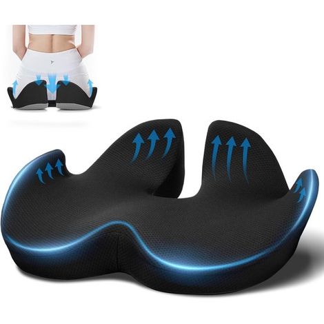 Cojín de escritorio de espuma viscoelástica - Ergonómico y transpirable para una comodidad duradera - Funda extraíble y lavable - Negro (1/2)