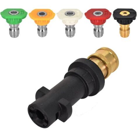 Adaptador para hidrolimpiadoras de alta presiĂłn, conexiĂłn rĂĄpida de 1/4", compatible con KĂ€rcher K2-K7, con 5 boquillas multiĂĄngulo, juego de accesorios para hidrolimpiadoras de alta presiĂłn (A) (1/4)
