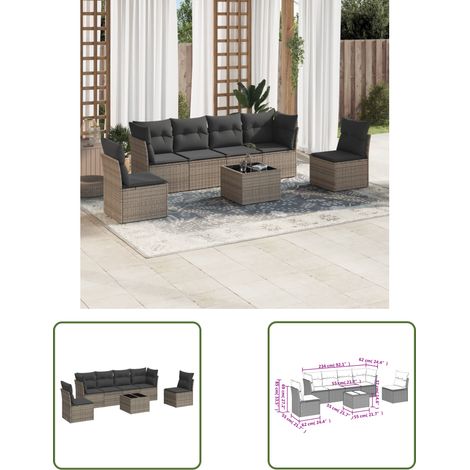 The Living Store 7-tlg. Garten-Sofagarnitur mit Kissen Grau Poly Rattan - Gartensortiment - Esszimmergarnituren - Lounge Möbel - Outdoor Furniture - Gartenmöbelset (1/3)