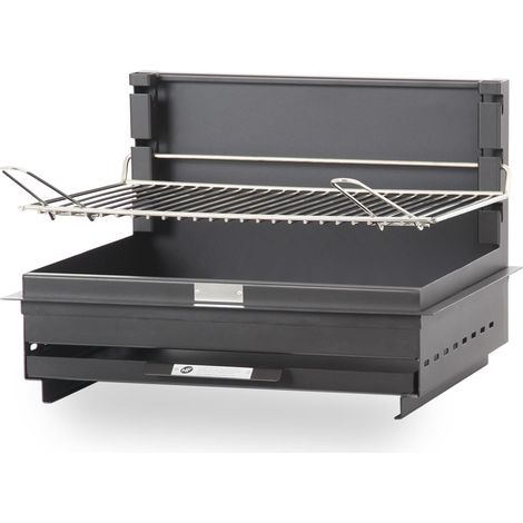 Le Marquier – Barbecue portable charbon 61 x 40 cm – Foyer horizontal avec grille réglable sur 3 niveaux – Acier époxy noir – Pour 6 à 10 couverts