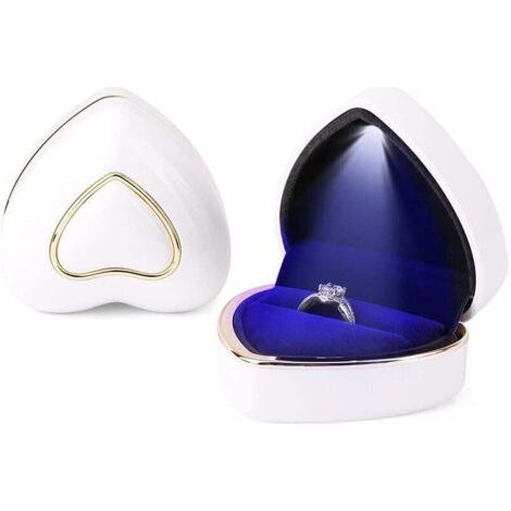 Boîte à bagues de fiançailles en forme de cœur, boîte à bagues LED, boîte à bijoux, boîte à bagues de mariage, proposition, blanc (1/4)