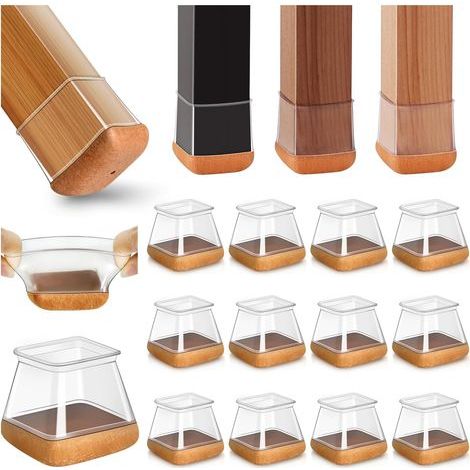 20 quadratische Silikon-Stuhlbeinschoner, Stuhlgleiter, transparente Silikon-Bodenschoner für Hartholzböden, für Stuhlbeine mit ummantelten Filzgleitern, passend für 26-3 (1/5)