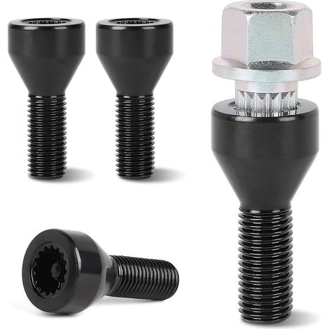 4 x Goujon de Roue M12 x 1,5 mm avec un Écrou de Sécurité Compatible avec B-M-W E46 E87 E90 E60 (OE : 36136764057, 36131180882, 36136786419)
