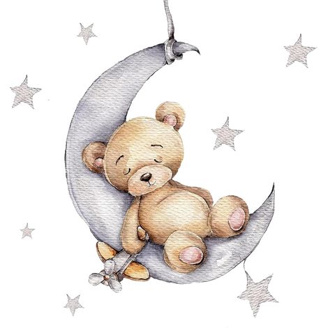 Gute-Nacht-Bär-Wandtattoo, selbstklebendes Wandtattoo, niedliche Cartoon-Kinderzimmerdekoration (grau/beige) (1/4)