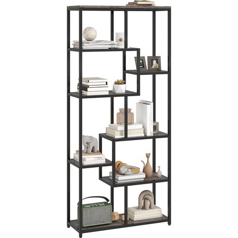 Seven-Tier Geometric Bookcase - Grey/Black (1/5)