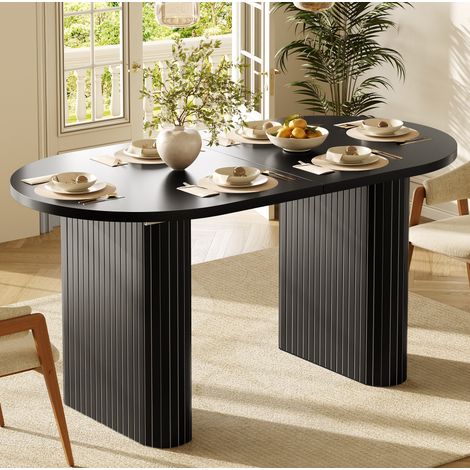 Table à manger extensible en MDF et métal 120-160 x 80 x 75,5 cm noir (1/5)